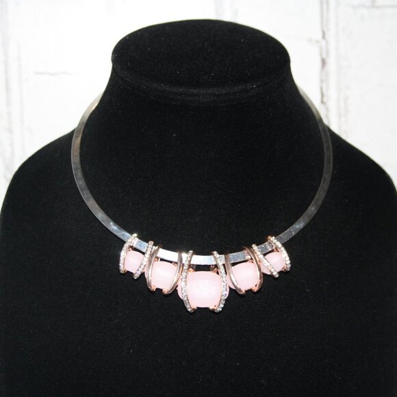 Beautiful silver collar necklace with rose gold, rhinestones and pink gems - Picture 4 of 4